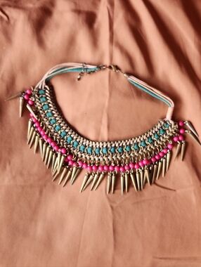 Vintage Turquoise & Hot Pink Spike Necklace